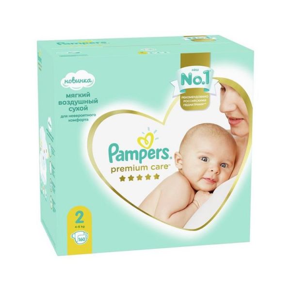 Подгузники Pampers Premium Care 2 160 4 - 8 кг, размер 2, 160 шт.